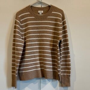 J. Crew Extra Soft Striped Sweater Merino Wool Blend Medium Mushroom Soft White